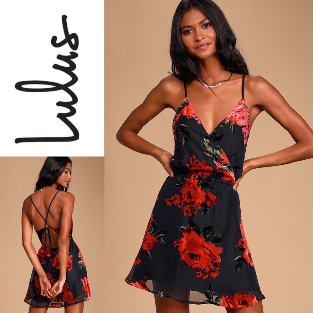 NWT LULU’S FloralPrint Burnout Velvet Skater Dress